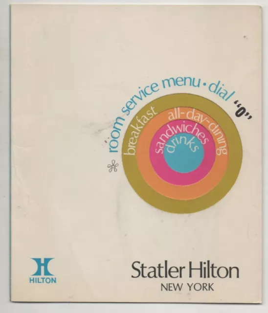 Room Service Menu  For The Statler Hilton Hotel, New York 1972