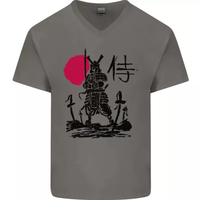 T-shirt da uomo collo a V cotone Samurai Battle MMA Kenjutsu Kendo Iaido