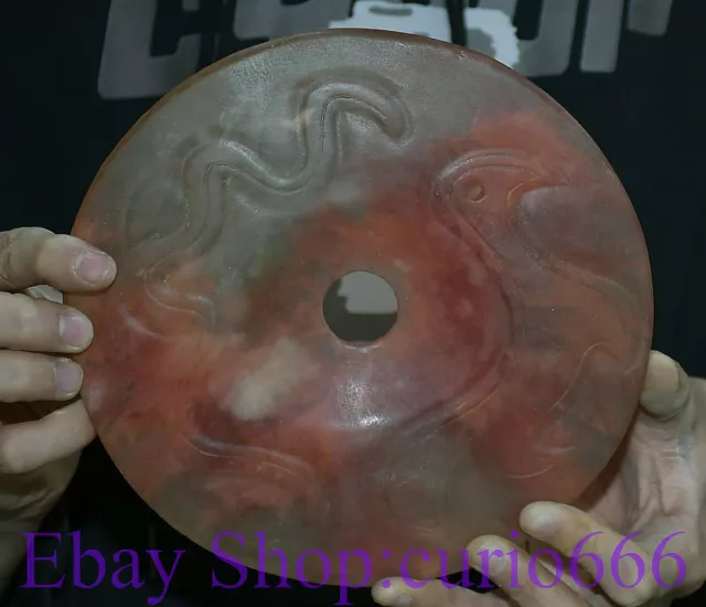 8" Rare Old Chinese Hongshan Culture Crystal Carving Symbol Circular UFO Statue