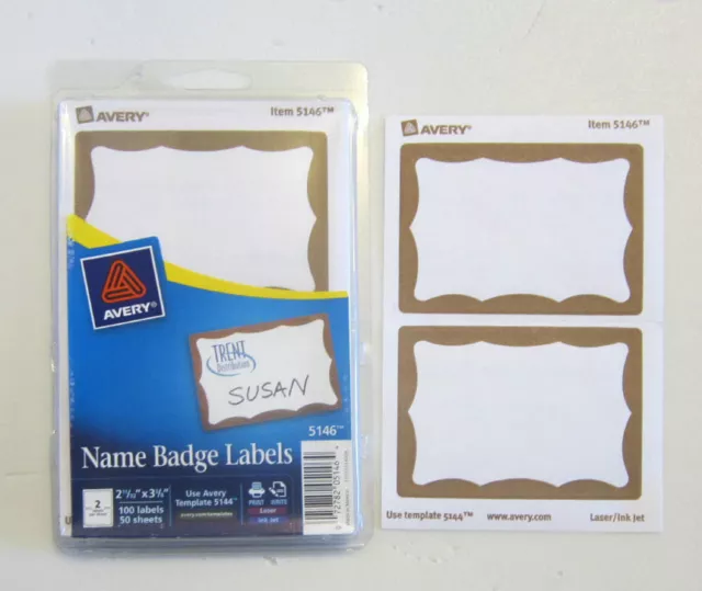 100 Gold Border Badges Name Tags Id Labels Adhesive Peel Label Avery Dennison