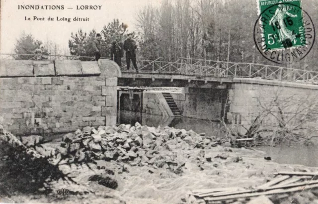 45 Cpa Animee 1910  Lorroy Les Inondations Le Pont Du Loing Detruit