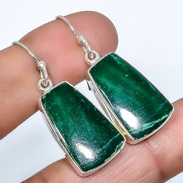 Green Aventurine Handmade 925 Sterling Silver Jewelry Earring 1.76" A399