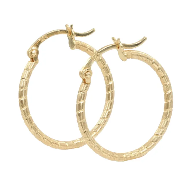 Ladies 14k Yellow Gold Ribbed Hoop Earrings