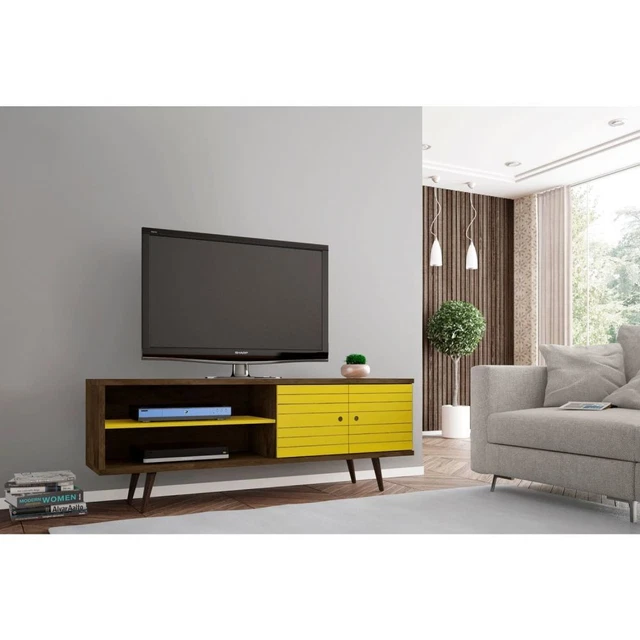 Manhattan Comfort Liberty 62.99 Mid-Century Modern TV Stand with 3 Shelves and 2