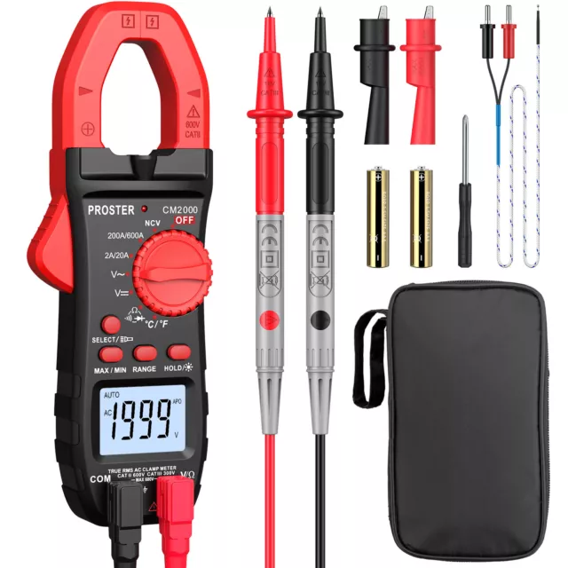 Proster Digital Clamp Meter TRMS Multimeter AC DC Voltage AC Current Tester LCD