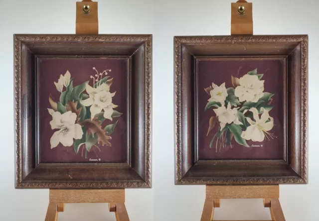 Vintage Floral Flower Prints Turner Style Framed Pair Mid Century Decor