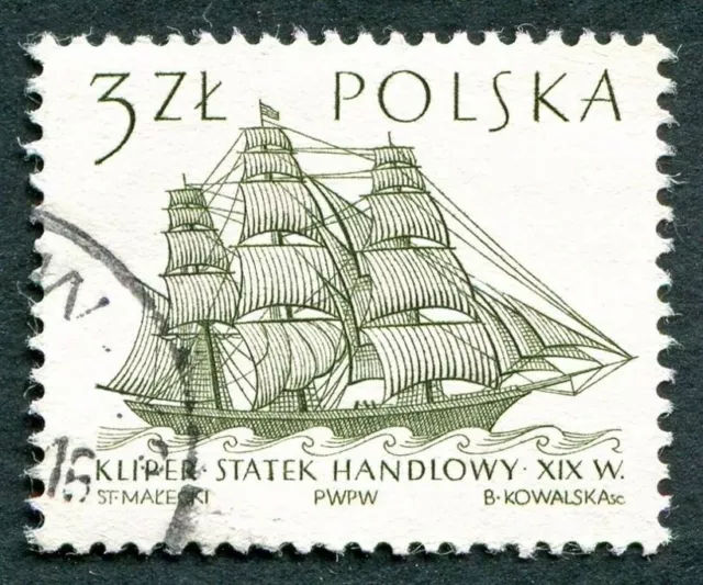 POLAND 1964-5 3z SG1465 used NG Sailing Ships 2nd series Flying Cloud a ##W27