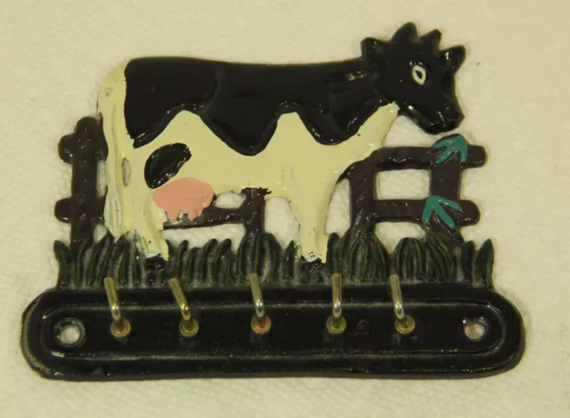 5 Hook Cast Iron Holstein Dairy Cow Wall Hanger Key Rack Country Farmhouse Decor