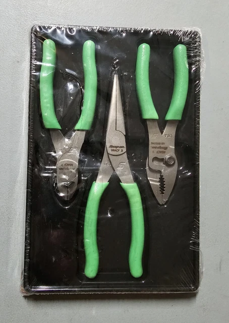 New Snap-On Tools USA GREEN 3 Piece Soft Grip Pliers / Cutters Set PL306ACFG