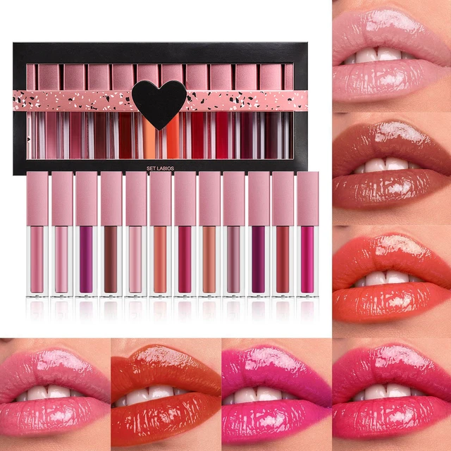 Juego de brillo labial de 1,6 ml x 12 piezas caja de regalo con lápices labiales brillantes para el máximo glamour *