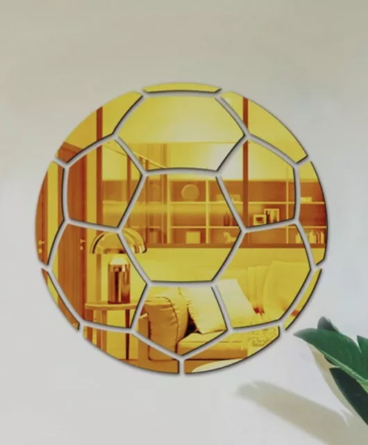 NEW 6” Gold 3D Soccer Ball / Football Mirror Wall Door Cabinet Acrylic Stickers