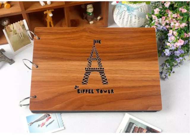 Paris Tower DIY Album 27.3 x 19.8cm Wood Cover 3 Rings Photo DIY Album Scrapbook