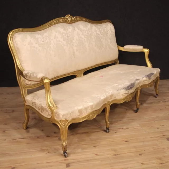 Canapé sofa salon meuble style ancien Louis XV en bois doré tissu sièges 900