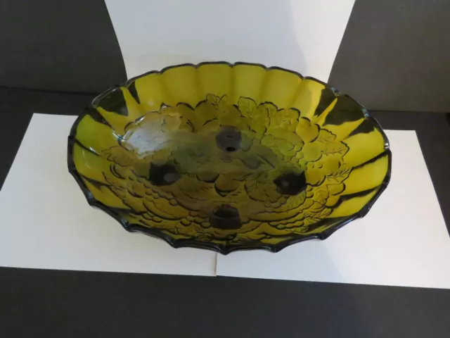 Vintage Indiana Glass Green/Amber? colored Footed Fruit Bowl. Oval. Lovely