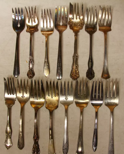 15 PC MEAT FORK SERVING Flatware SILVERPLATE LOT VINTAGE CRAFT REUSE REPURPOSE