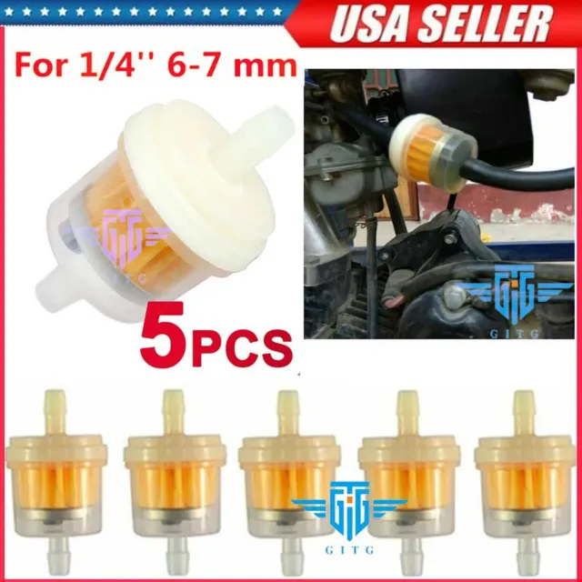 5pcs Motor Inline Gas Oil Fuel Filter Small Engine For 1/4'' Line 6-7mm Hose US