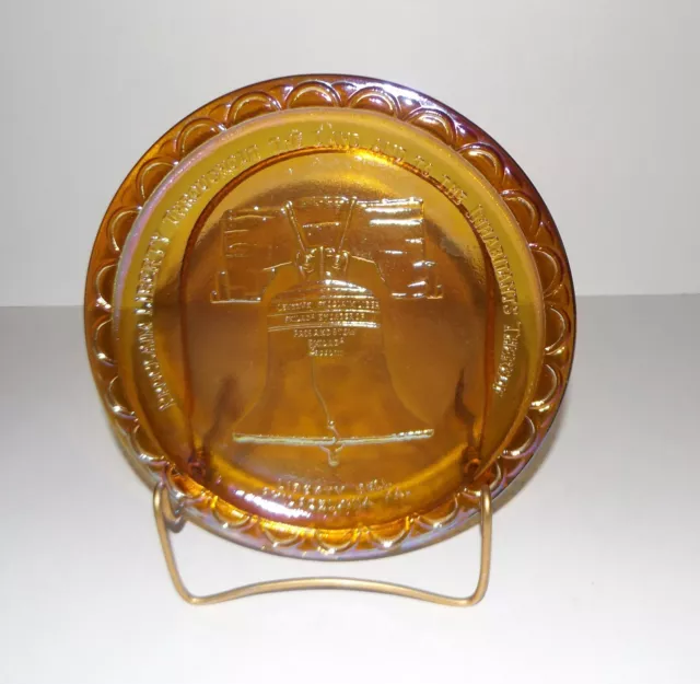 1976 Indiana Glass Amber/Marigold Carnival Glass Liberty Bell Bicentennial Plate