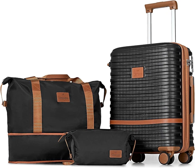 3 Pieces Luggage Set HardShell Expandable Travel Suitcase with TSA Lock Black