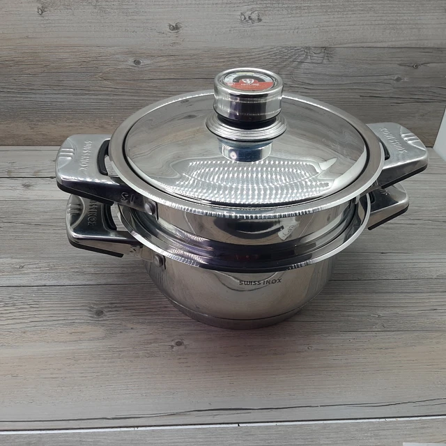 Olla suiza de acero inoxidable 3,3 qt con tapa y cesta de vapor prolina