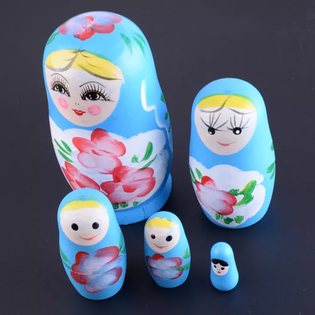 Set Of 5 Pcs Dolls Wooden Russian Nesting Babushka Matryoshka Hand Painted Gift