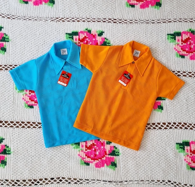 Retro 2 Polo Shirts Lot 60S Deadstock Cuckoo Diamond Collar Tee Approx 7-8 Years