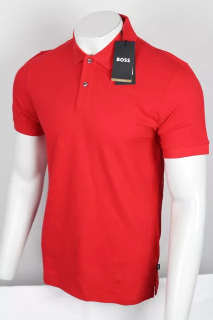 Hugo Boss Men's Cotton Polo Embroidered Logo Short Sleeve Shirt Large Red