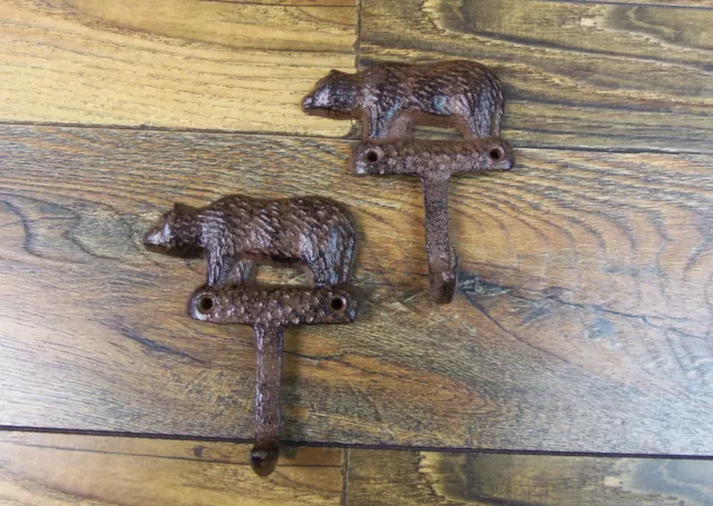 Lot of 2 Cast Iron Bear Design Coat Hat Hook Towel Hanger Jewelry Key Hook