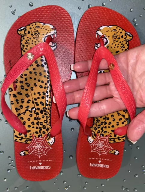 Charlotte Olympia for HAVAIANAS Flip Flops Bruce the Leopard Collab Beach Size 7