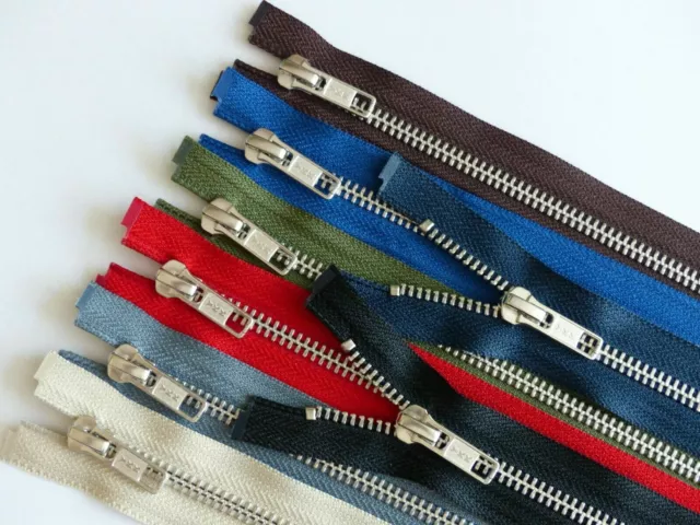 YKK Metal Silver Teeth Open Ended Zip - Choice of Colour and Length.