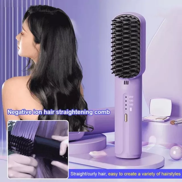 Fast Heating Negative Ion Hair Straightening Comb Wireless Hair Hot Comb  Women