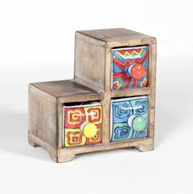 Wooden Chest of 3 Drawer Decorative Ceramic Box