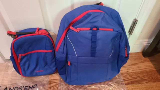 NEW! Lands End Kids ClassMate Medium Backpack + Lunch Box Blue