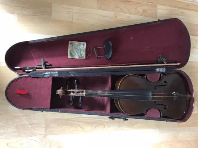 Vecchio violino 4/4 del 1922 con stampa originale Jos. Pneumatico o riso in scatola