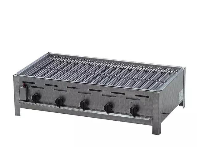 Gastrobräter mit Rost Gasgrill Edelstahl 5 flammig Gastrobräter 98 x 53 x 27 cm