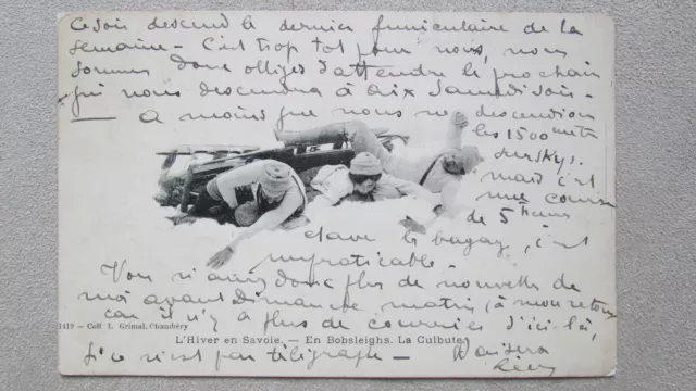 CPA 73 animée. L'hiver en Savoie. En bobsleighs. La culbute.