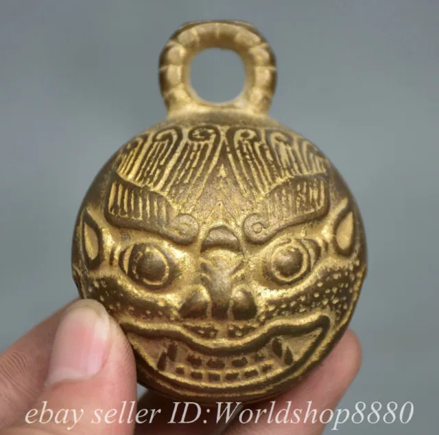 2.6" Old Chinese Copper Dynasty Lion Beast small bell Statue Pendant
