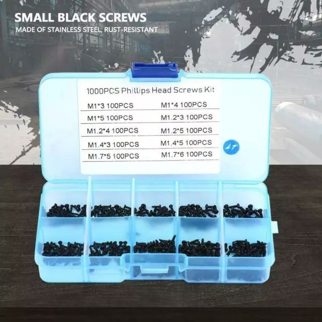 Black Small Self Tapping Screws Phillips Pan Head M1 M1.2 M1.4 M1.7 1000pcs