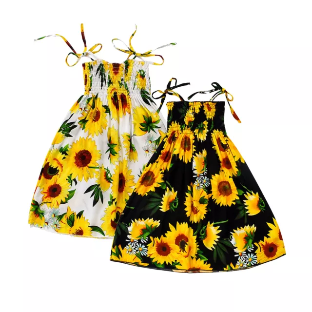 Toddler Kids Girls Floral Bohemian Sunflowers Sleeveless Pleated Dress for Kids