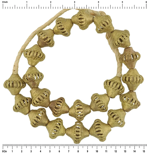 African brass beads bicone Ashanti Akan lost wax bronze casting Ghana jewelry