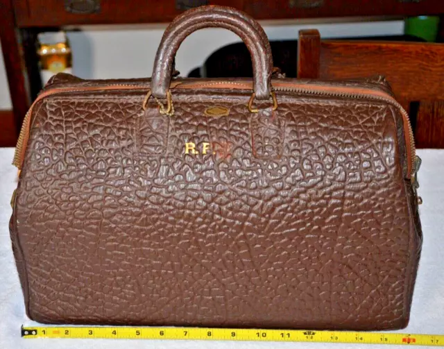Vintage Zippo Grip Large Brown Leather Medical  Doctor Bag Case w/ keys