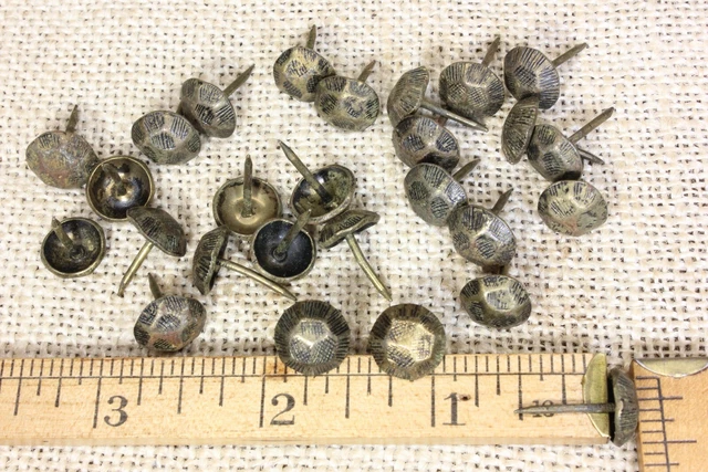 25 Hammered Upholstery Nails antique rustic Brass COLOR domed tacks vintage 7/16