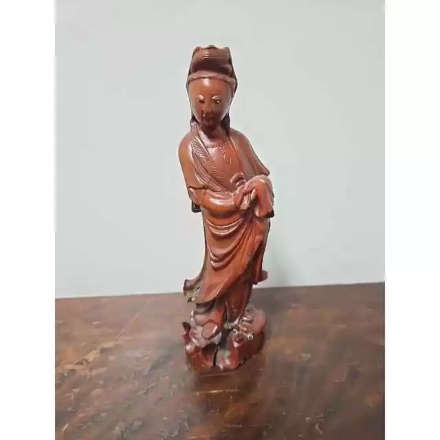 Antique Chinese Hand Carved Hardwood Kwanyin Guanyin Figurine