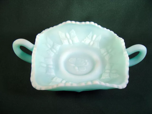 Vintage Fenton Blue Satin Butterfly Bon Bon Candy Dish w/ 2 Handles #8230