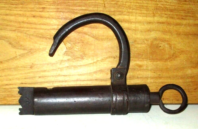 Rare Antique Blacksmith Made Hand Wrought Iron Barrel Leg Style Lock With Key