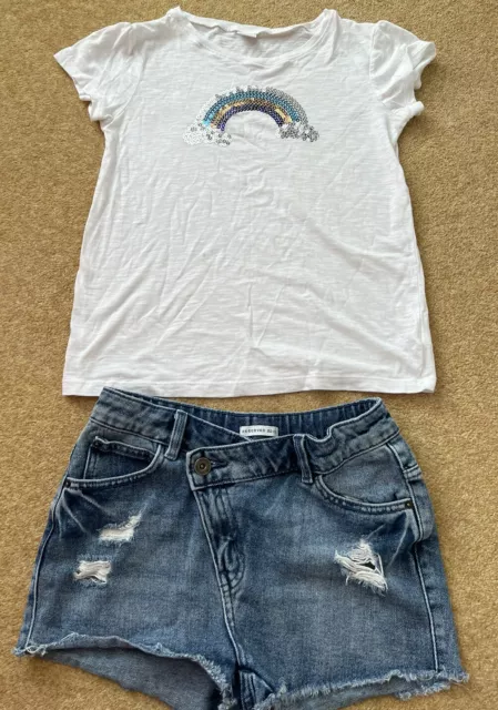 Pantaloncini in denim con riserva bianco pacchetto vestiti per bambina età 12-13 152 cm set top successivo
