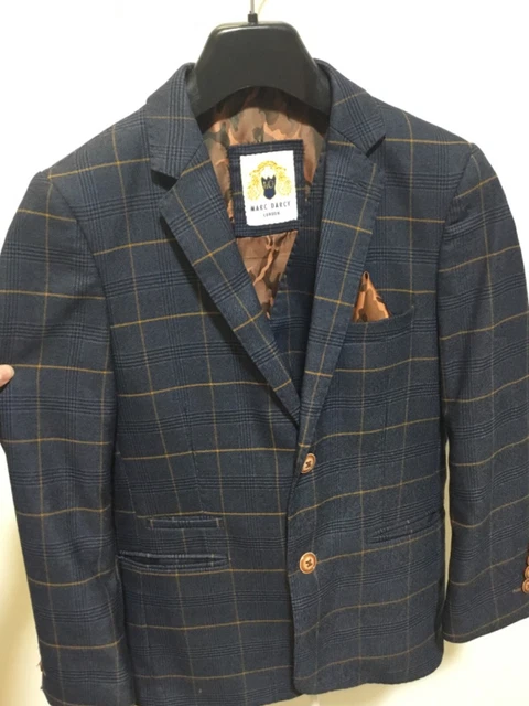 Boys Marc Darcy 3 Piece Navy and Brown Check Suit Age 12 Years