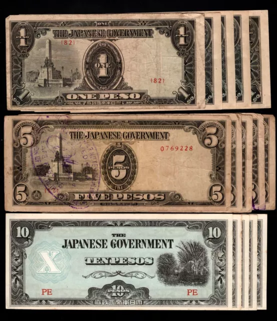 Philippines - Japan Invasion Money (JIM) 5 each - 1/5/10 Pesos - Circ to Unc.
