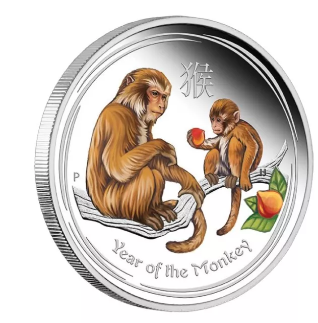 2016 PROOF Australia Lunar Year of the Monkey COLORIZED 1oz Silver $1 Coin
