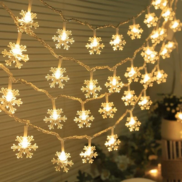 32.8 ft 80 LED Snowflake String Lights Battery Powered Indoor 32.8FT Warm White