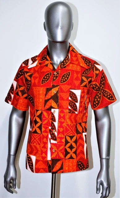 Vintage Late 1960s SEARS KINGS ROAD Hawaiian Tiki Print mens button shirt size M